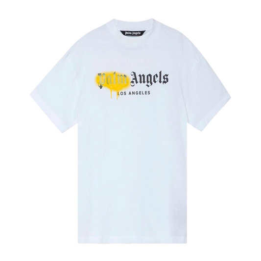 Palm Angels White Sprayed Logo Tee "Yellow"