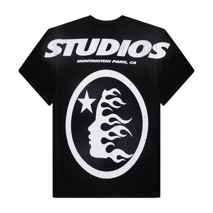 Hellstar Cartoon Logo Glitter Logo T-Shirt "Black"